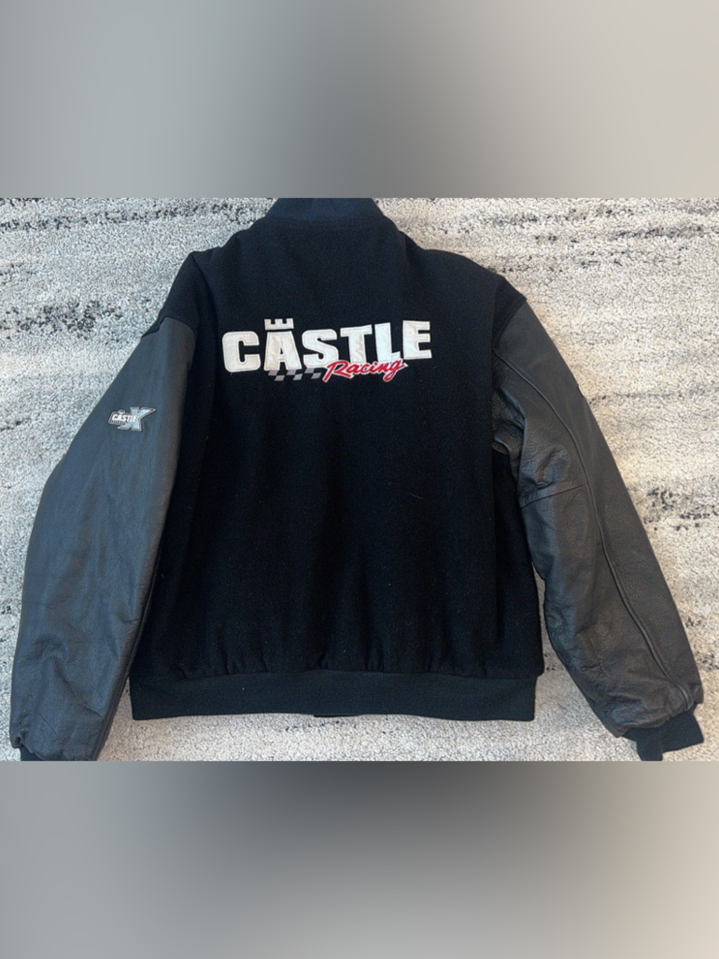 Castle Racing Men's Black Bomber Jacket With Leather Sleeves